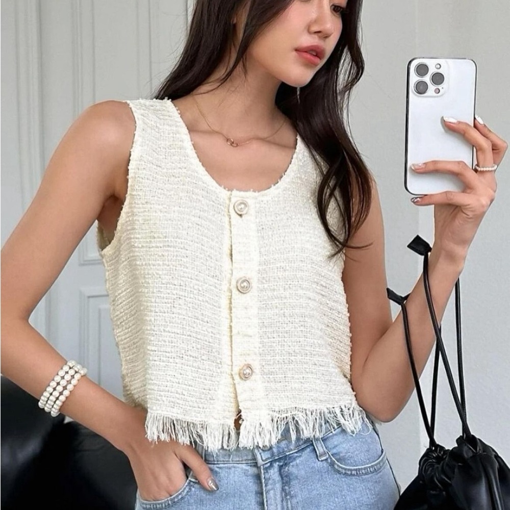 Women's Cream Tweed Vest